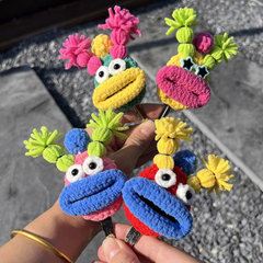 Handmade Crochet Cartoon Sausage Mouth Car Key Holder, Ugly-Cute Keychain Bag Charm Gift, C005
