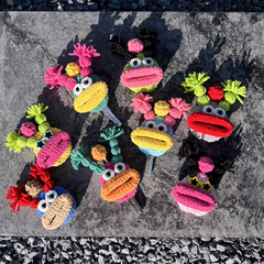 Handmade Crochet Cartoon Sausage Mouth Car Key Holder, Ugly-Cute Keychain Bag Charm Gift, C005