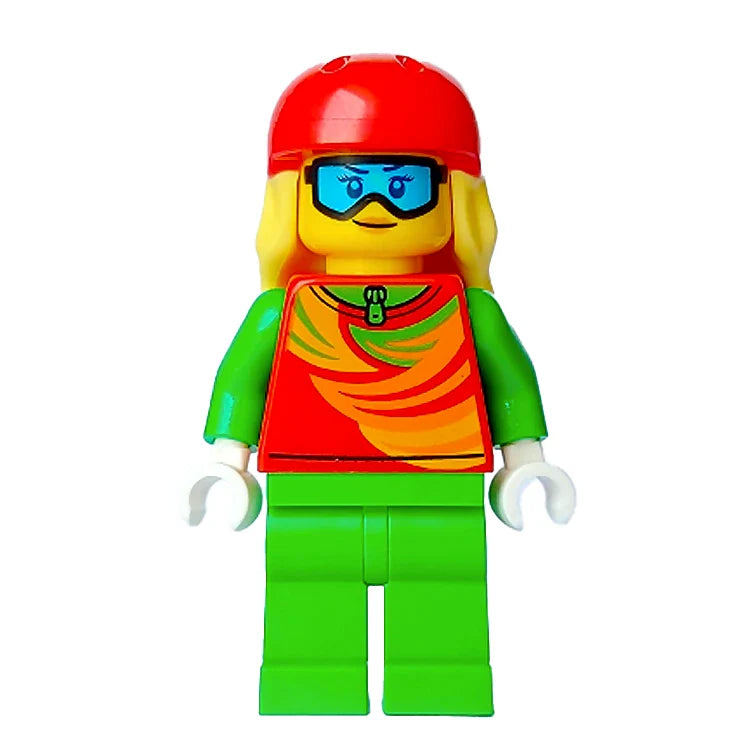 LEGO Minifigure - Female, Skier - Red Top, Red Sports Helmet, Ski Goggles (2023) [CITY]