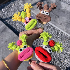 Handmade Crochet Cartoon Sausage Mouth Car Key Holder, Ugly-Cute Keychain Bag Charm Gift, C005