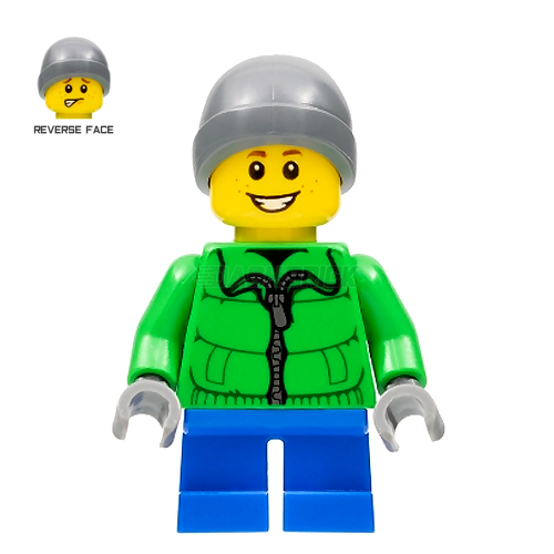 LEGO Minifigure - Boy, Green Parka, Ski Beanie, Freckles (2018) [CITY]