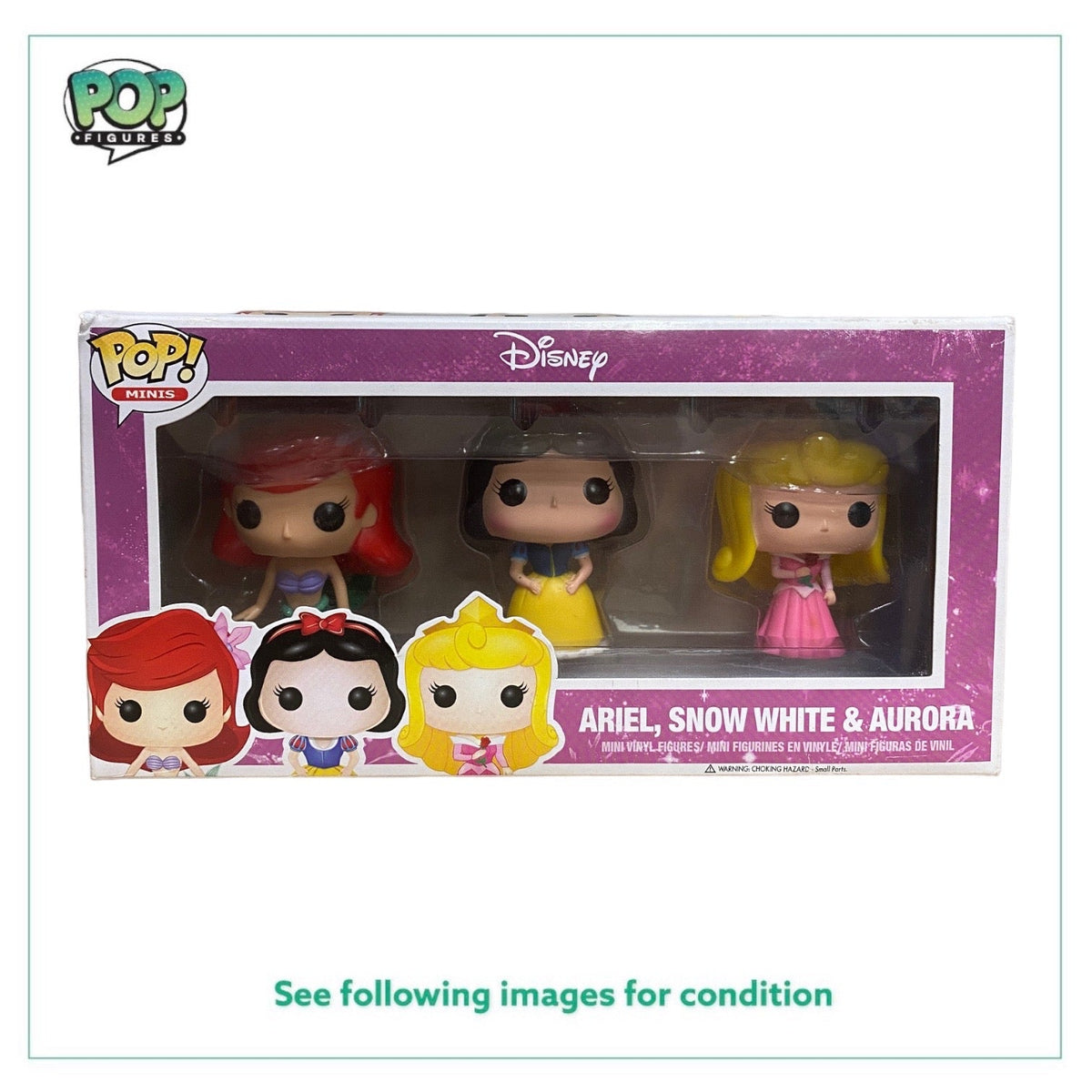 Ariel, Snow White and Aurora 3 Pack Funko Pop Minis! - Disney - 2013 Pop! - Condition 7.5/10