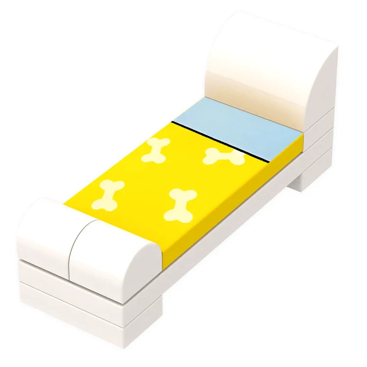 LEGO "Bed with Dog-bone Print" - White Frame, Yellow Sheets [MiniMOC]