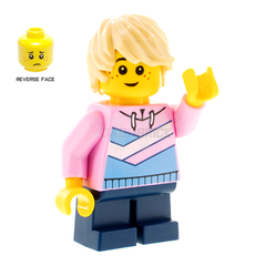 LEGO Minifigure - Boy, Pink Hoodie, Blue & White  Stripes, Freckles, Smile (2022) [CITY]