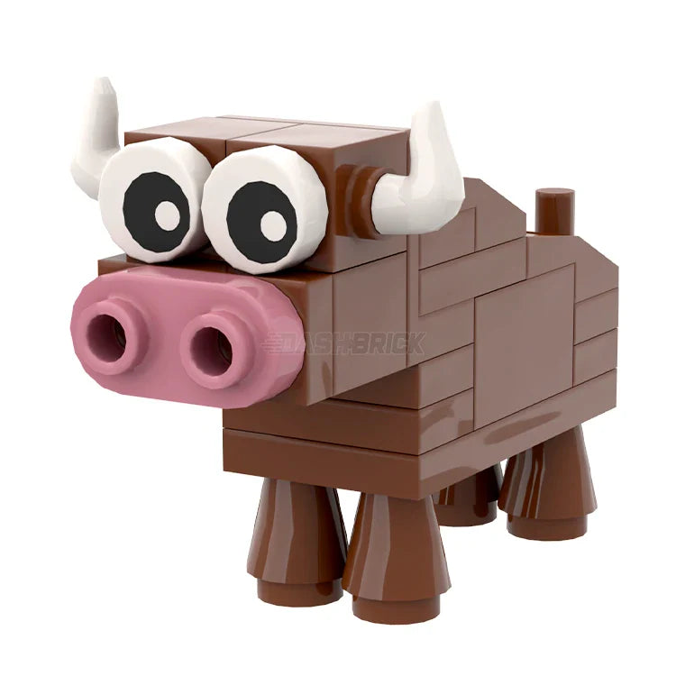 LEGO "Brick Bull - Bulldozer" Brown Cow, Angled Horns [MiniMOC]