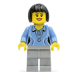 LEGO Minifigure - Female, Shirt with Two Buttons and Shell Pendant, Black Bob Cut Hair (2014) [CITY]