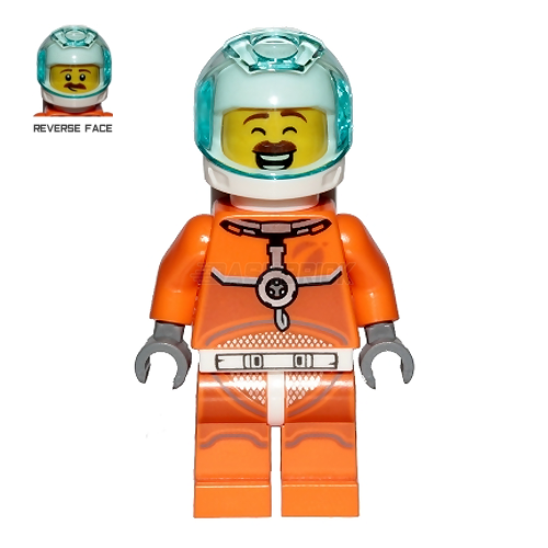LEGO Minifigure - Astronaut - Male, Orange Spacesuit, Moustache (2019) [CITY]
