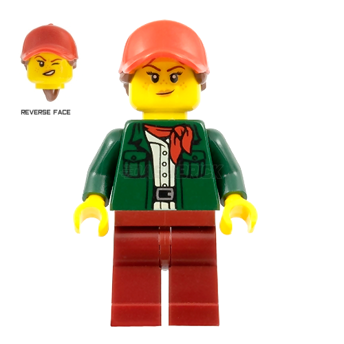 LEGO Minifigure - Female, Green Jacket, Red Ball Cap, Brown Ponytail (2020) [CITY]