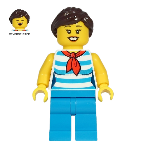 LEGO Minifigure - Diner Employee, Female, Striped Shirt, Red Scarf (2021) [CITY]