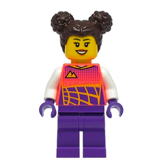 LEGO Minifigure - Female Racer, Coral Race Suit, Dark Purple Legs (2021) [CITY]