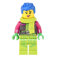 LEGO Minifigure - Female, "Raze" - Lime Scarf, Blue Hair (2022) [CITY]