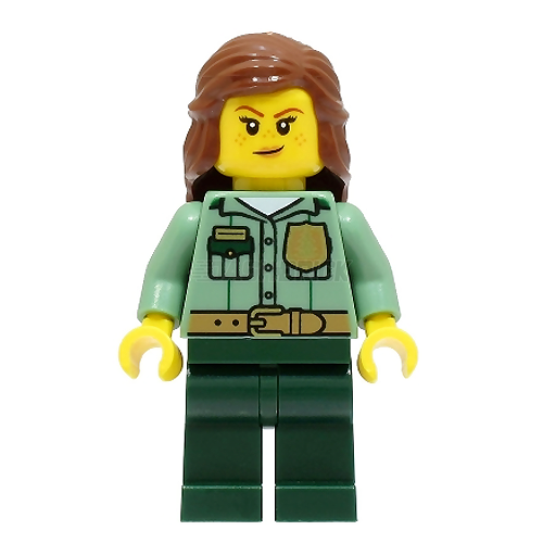 LEGO Minifigure - Female, Park Ranger, Sand Green Shirt, Brown Hair (2023) [CITY]