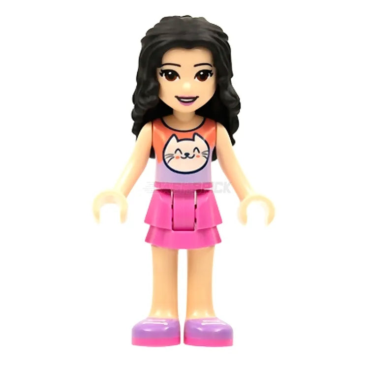 LEGO Minifigure - Friends Emma - Coral and Lavender Cat Shirt, Dark Pink Skirt (2021) [FRIENDS]