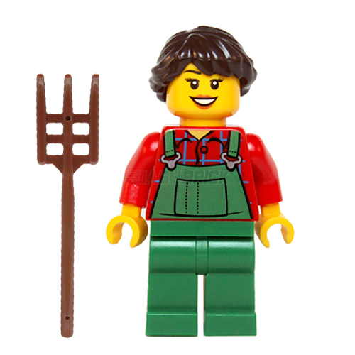 LEGO Minifigure - Female, Overalls Farmer Green, French Braided Hair (2014) [CITY]