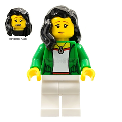 LEGO Minifigure - Female, "Fei" Green Jacket, Long Black Hair (2021) [MONKIE KID]