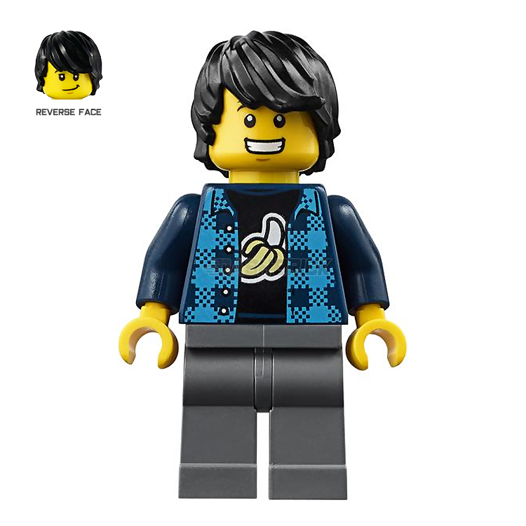 LEGO Minifigure - Banana Shirt Guy, Dark Azure Plaid Vest (2019) [CITY]