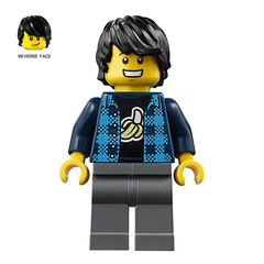 LEGO Minifigure - Banana Shirt Guy, Dark Azure Plaid Vest (2019) [CITY]