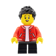 LEGO Minifigure - Child Boy, Red Jacket over White Shirt, Black Hair (2022) [CITY]