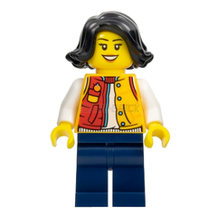 LEGO Minifigure - Female, Red & Orange Jacket, Black Hair (2022) [CITY]