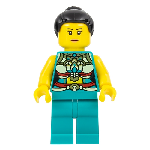 LEGO Minifigure - Female, Musician, Ornate Dark Turquoise Costume, Slight Smile (2022) [CITY]