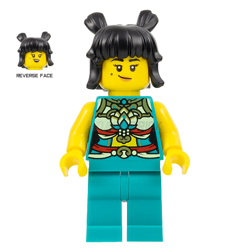 LEGO Minifigure - Female, Musician, Ornate Dark Turquoise Costume, Black Space Buns (2022) [CITY]
