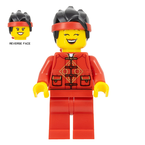 LEGO Minifigure - Female, Red Tang Jacket, Black Hair with Red Headband (2022) [CITY]