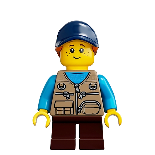 LEGO Minifigure - Camper, Girl/Child, Tan Cap, Fishing Vest (2019) [CITY]