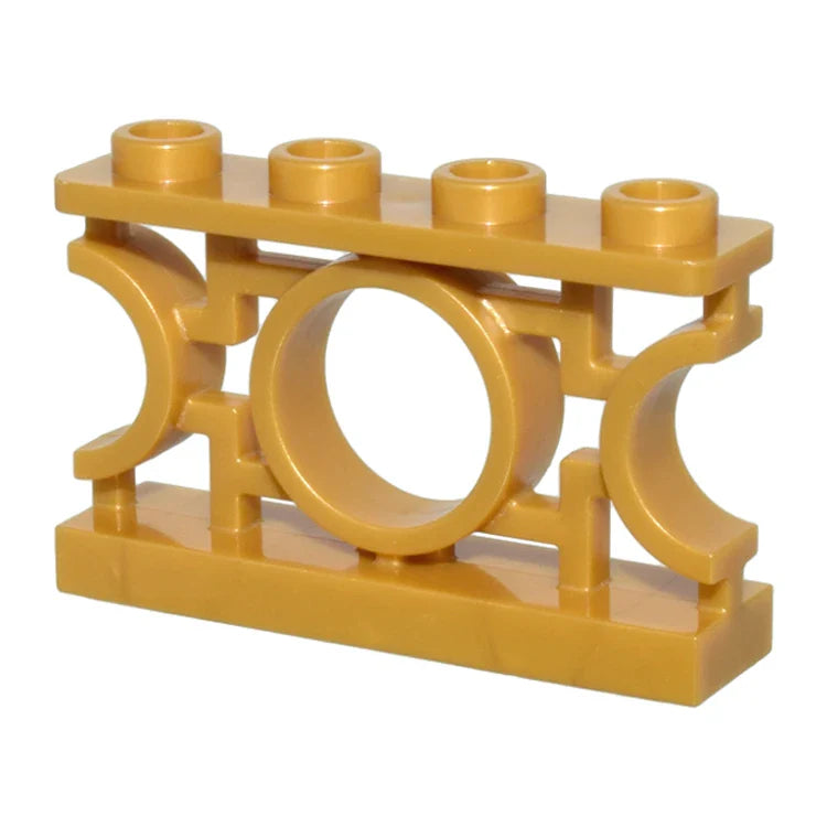 LEGO Fence 1 x 4 x 2 Ornamental Asian Lattice with Circle and 4 Studs, Pearl Gold [5103] 6458679