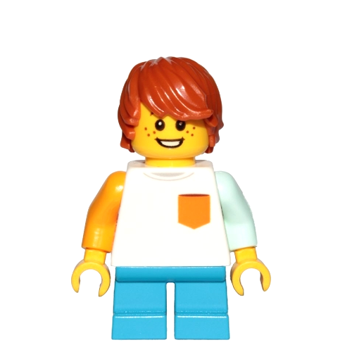 LEGO Minifigure - Child - Boy, Freckles, White Shirt, Hair Tousled with Side Part (2019) [CITY]
