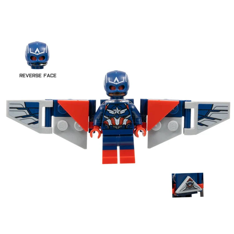 LEGO Minifigure - Captain America (Sam Wilson) - Dark Blue Suit, Backpack and Wings with Stickers (2024) [MARVEL]