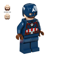LEGO Minifigure - Captain America, Dark Blue Suit, Reddish Brown Hands, Helmet (2021) [MARVEL]