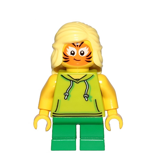 LEGO Minifigure - Child, Girl, Tiger Face Paint Girl, Lime Hoodie (2019) [CITY]