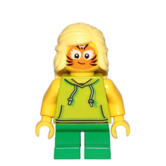 LEGO Minifigure - Child, Girl, Tiger Face Paint Girl, Lime Hoodie (2019) [CITY]