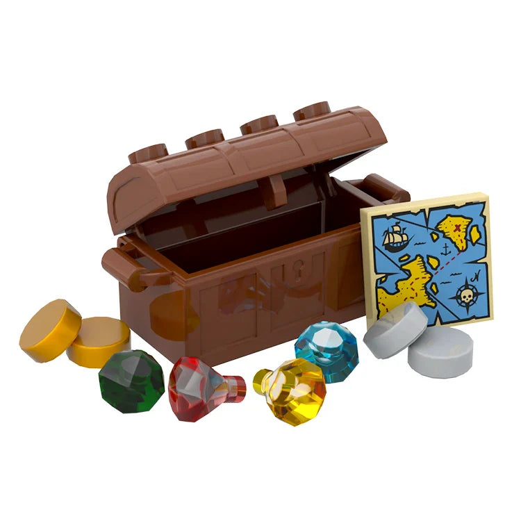 LEGO "Treasure Chest" Jewels, Coins, Map, Brown Chest [MiniMOC]
