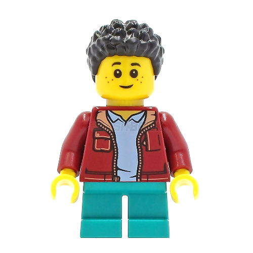 LEGO Minifigure - Child Boy, Dark Red Jacket, Black Short Coiled Hair (2021) [CITY]