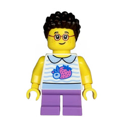 LEGO Minifigure - Child - Girl, Collared Shirt with Fruit, Short Coiled Hair, Glasses, Freckles [CITY]